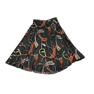 CARLISLE LINED 100% SILK PLEATED ZIP SIDE SKIRT IN BLACK MULTICOLOR Sz 8